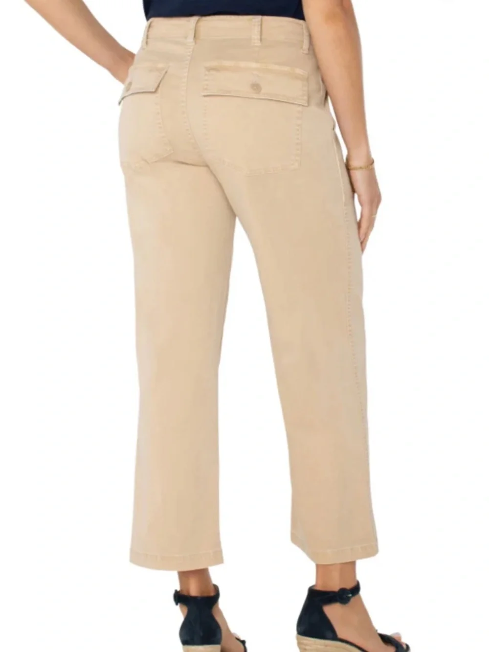 Liverpool Los Angeles Wide Leg Crop Mid Rise Cargo Pants Tan Size 6/28 - Picture 6 of 13